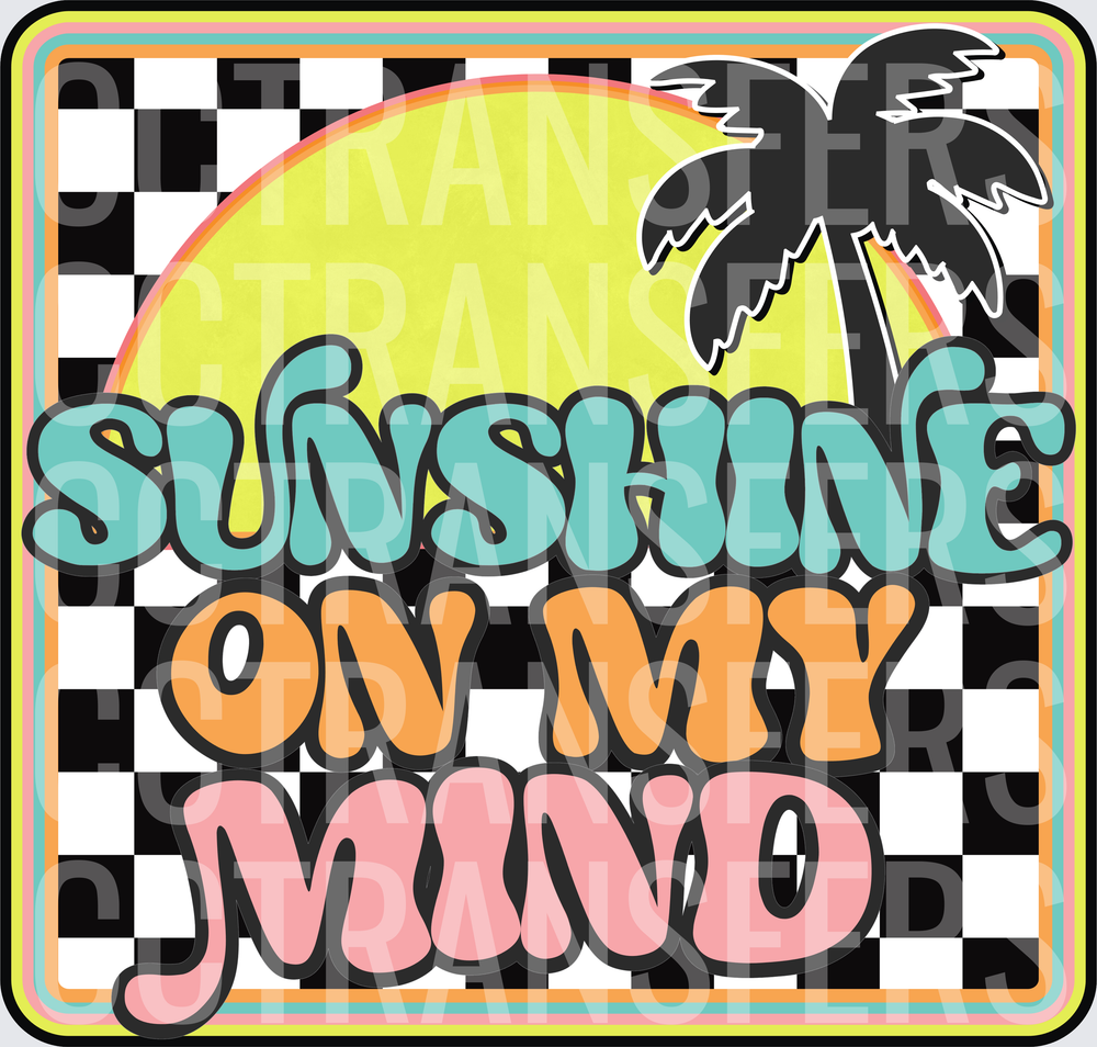 Sunshine On My Mind Retro Groovy Palm Tree Checkered (DTF)