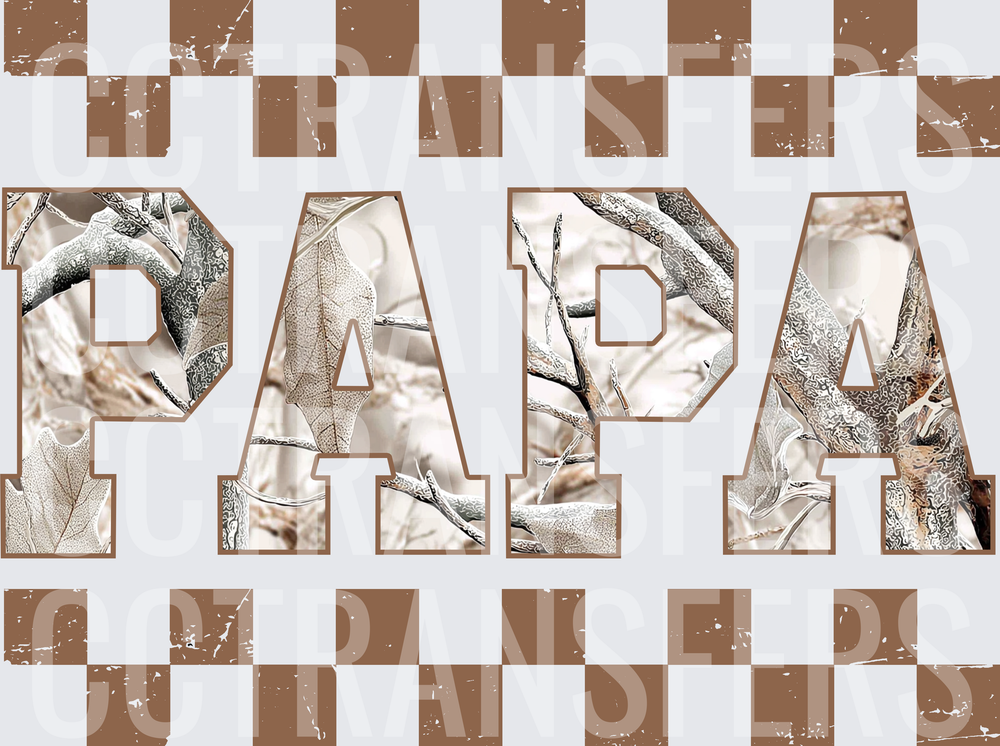 PAPA Winter Camo Leaves Varsity Letters Checkered (DTF)