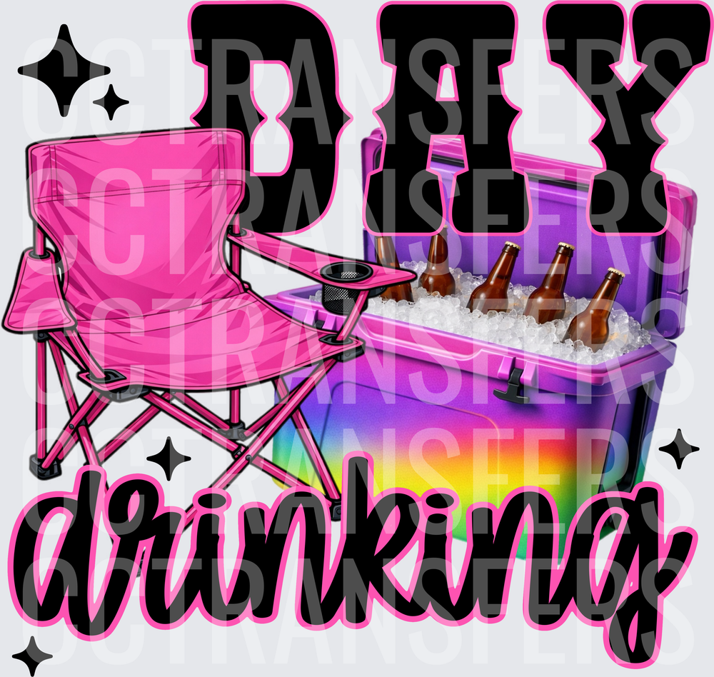 Day Drinking Pink Camp Chair Rainbow Cooler Beer (DTF)