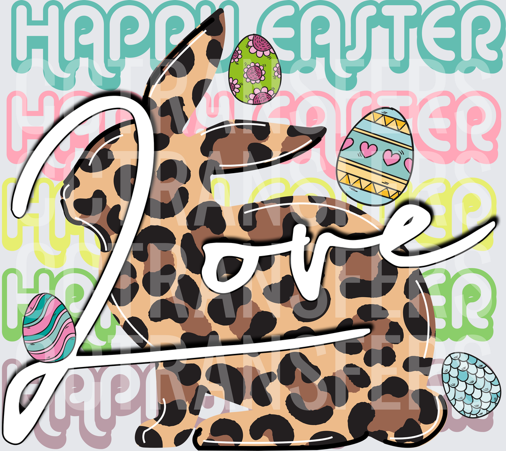 Happy Easter Love Leopard Print Bunny Stacked (DTF)