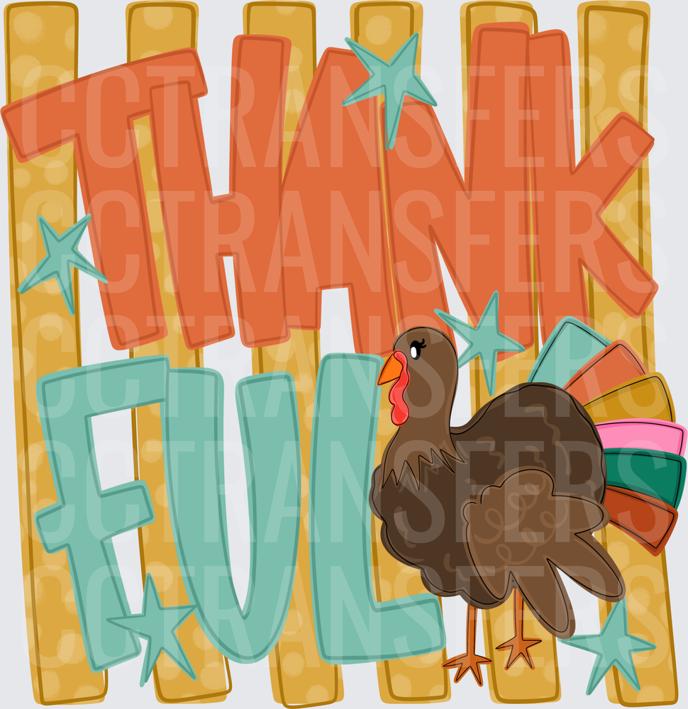 Thankful Turkey Colorful Tail Feathers Fence Stars (DTF)