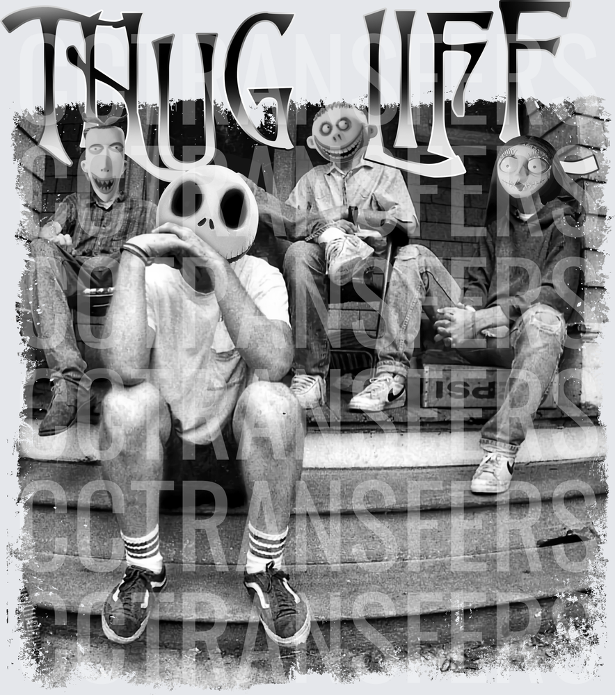 Thug Life Spooky Cartoon Face Crew On Steps (DTF)