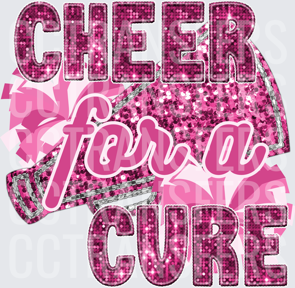 Cheer For A Cure Pink Sequin Glitter Pom Poms (DTF)