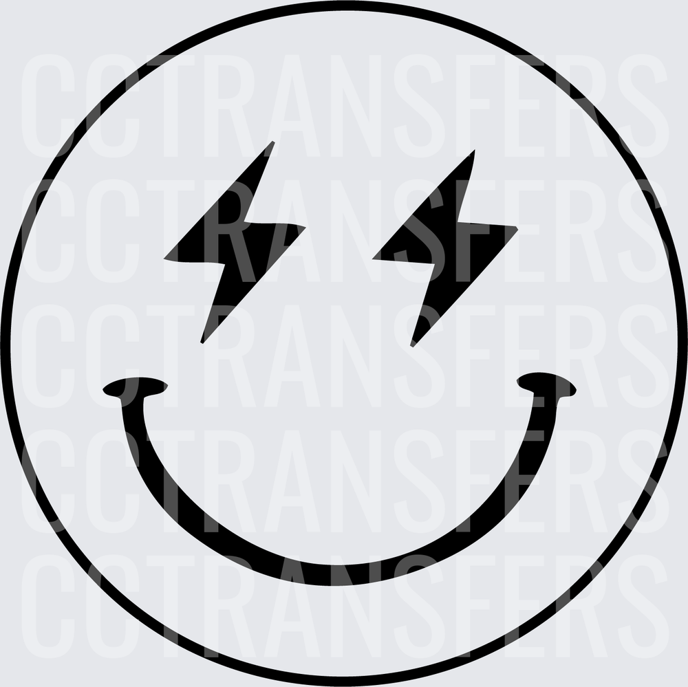 Black and White Lightning Bolt Eyes Smiley Face (DTF)