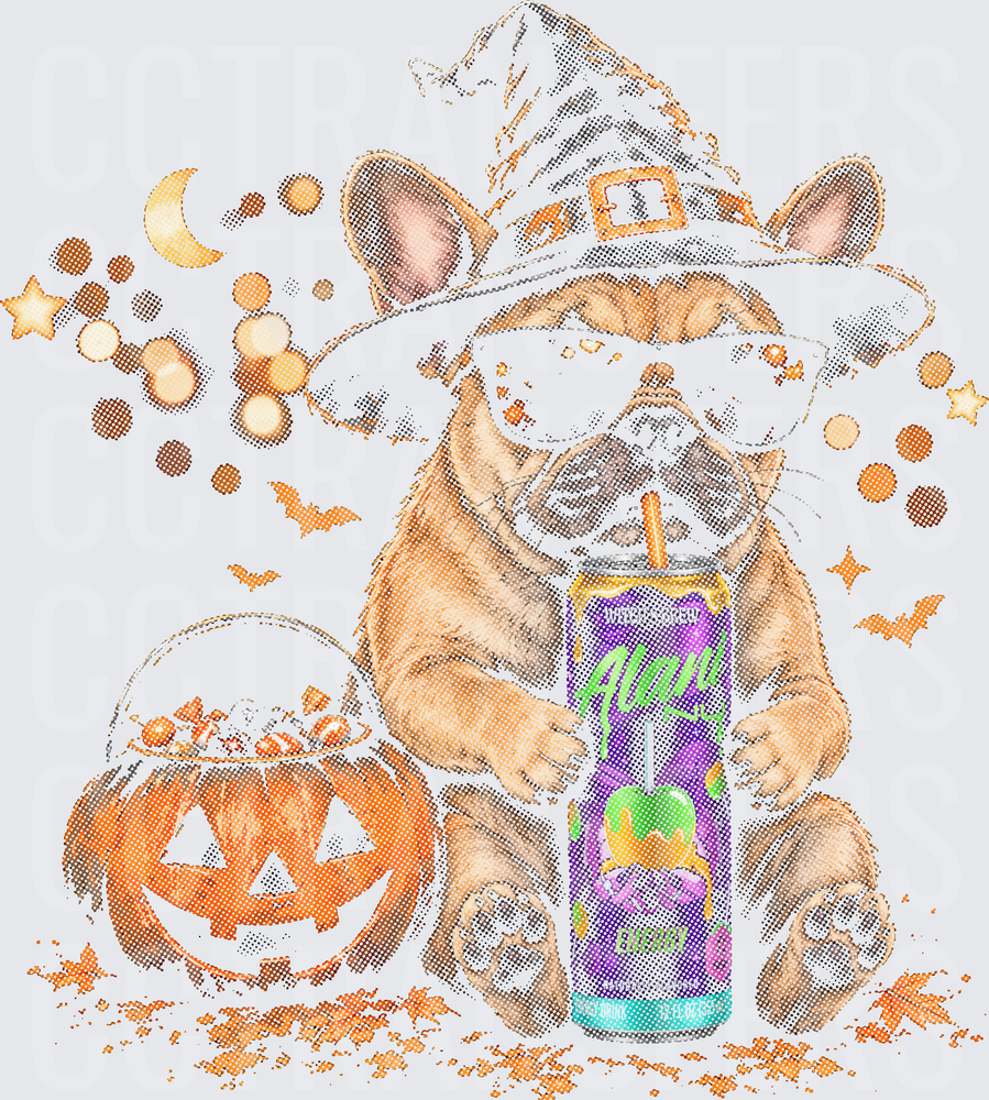 Halloween Bulldog Witch Hat Sunglasses Energy Drink Pumpkin (DTF)
