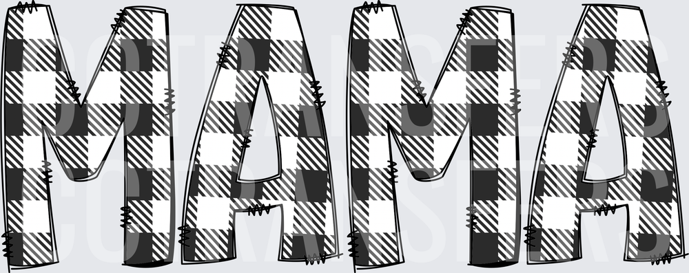 MAMA Black White Buffalo Plaid Letter Design (DTF)