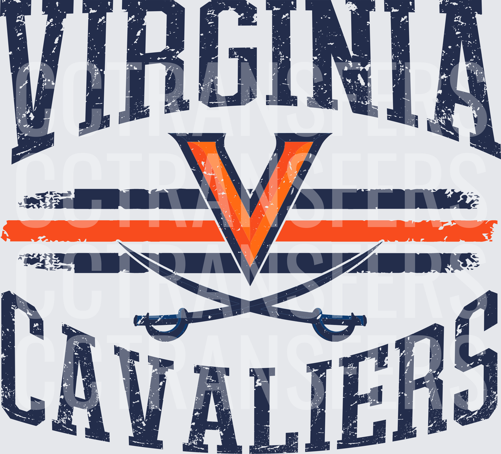 Cavaliers V Logo Crossed Sabers Distressed Arch (DTF)