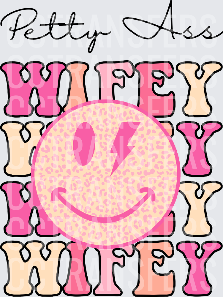 Petty Ass Wifey Leopard Smiley Face Lightning Bolt (DTF)