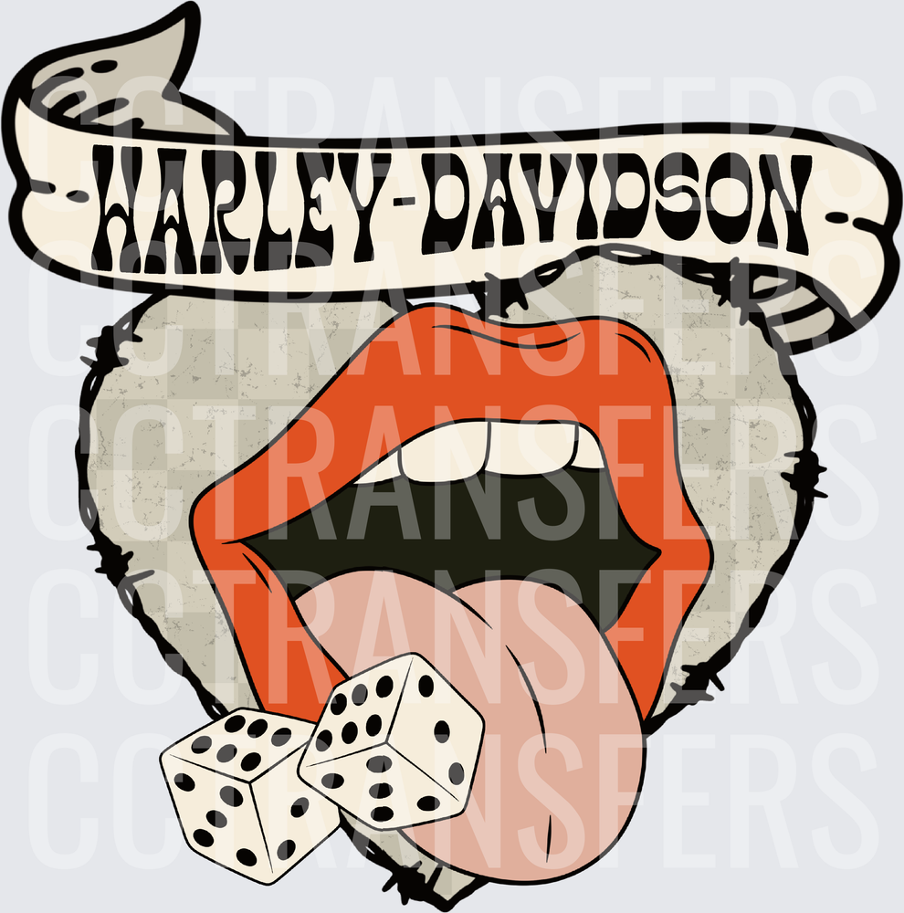 Harley-Davidson Open Mouth Tongue Dice Barbed Wire Banner (DTF)