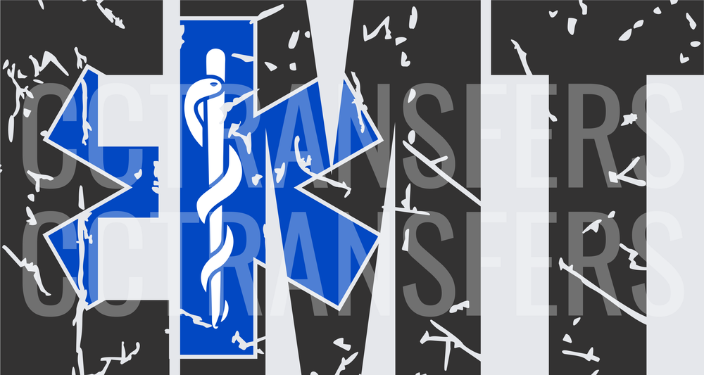 EMT Star of Life Distressed Grunge Bold Letters (DTF)