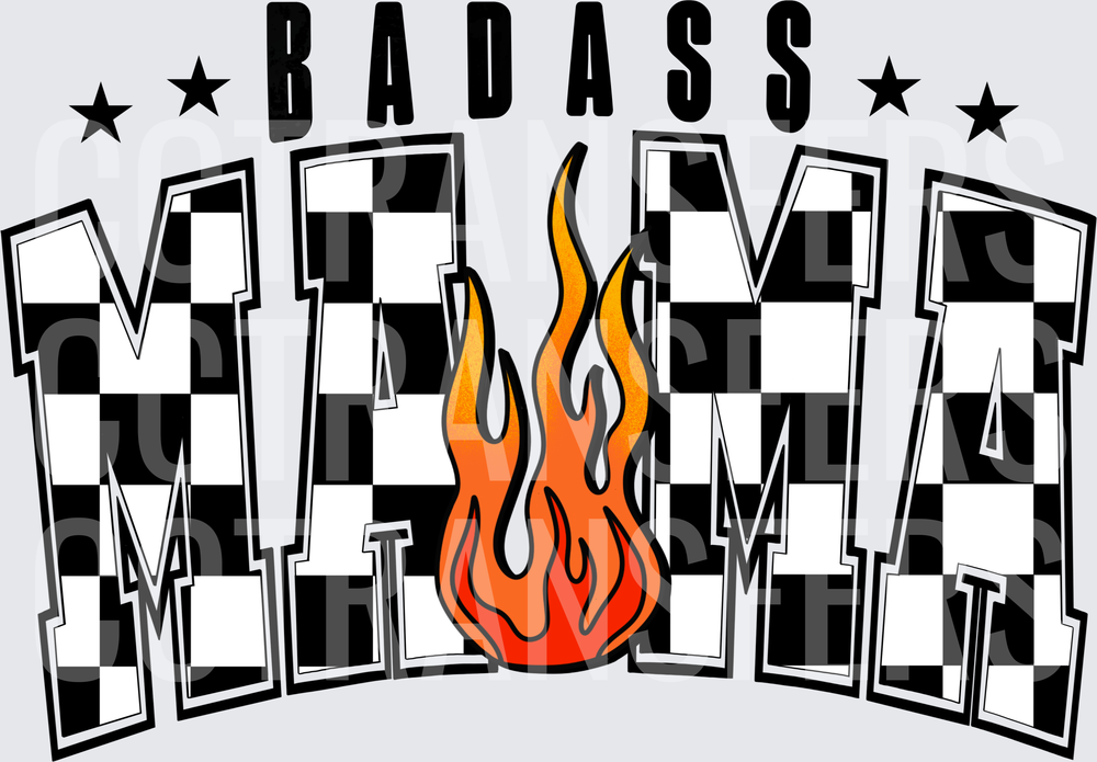 Badass Mama Checkered Flag Flames Stars Bold (DTF)