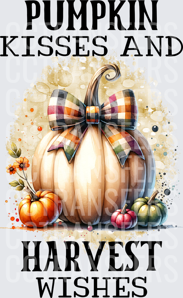 Pumpkin Kisses And Harvest Wishes Fall Pumpkins Plaid Bow (DTF)