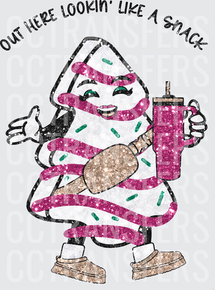 Out Here Lookin' Like A Snack Glitter Tree Cake Character (DTF)