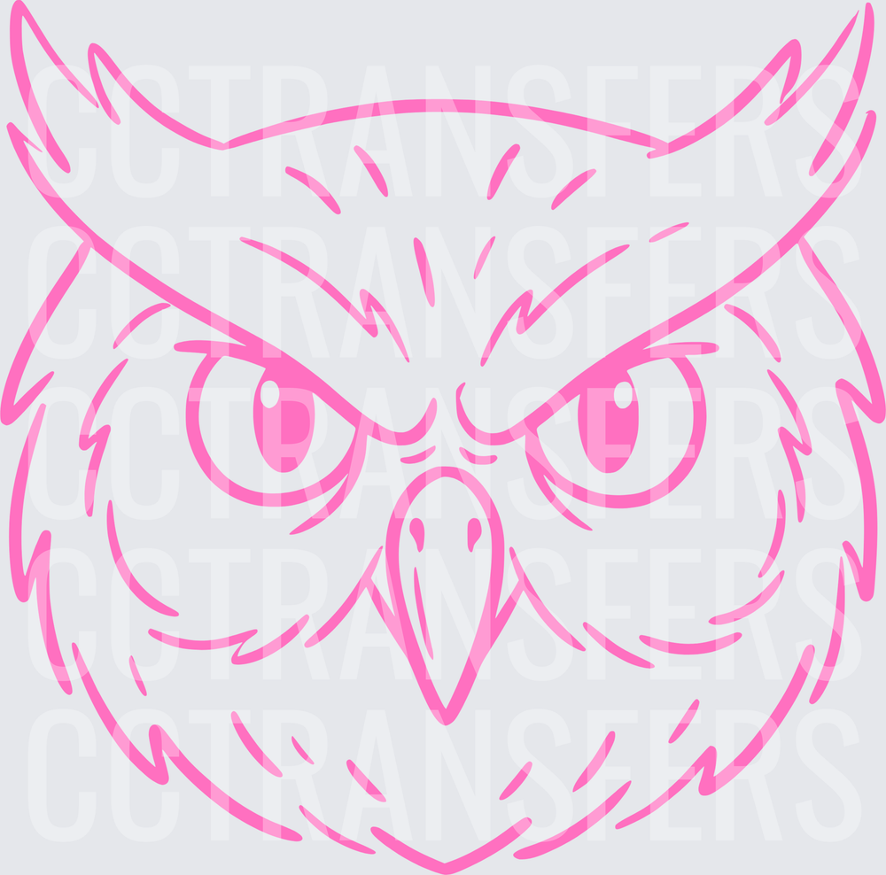 Bold Pink Angry Owl Face Line Art (DTF)
