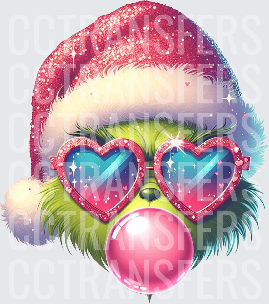 Glittery G-Man Pink Heart Sunglasses Bubblegum Santa Hat (DTF)