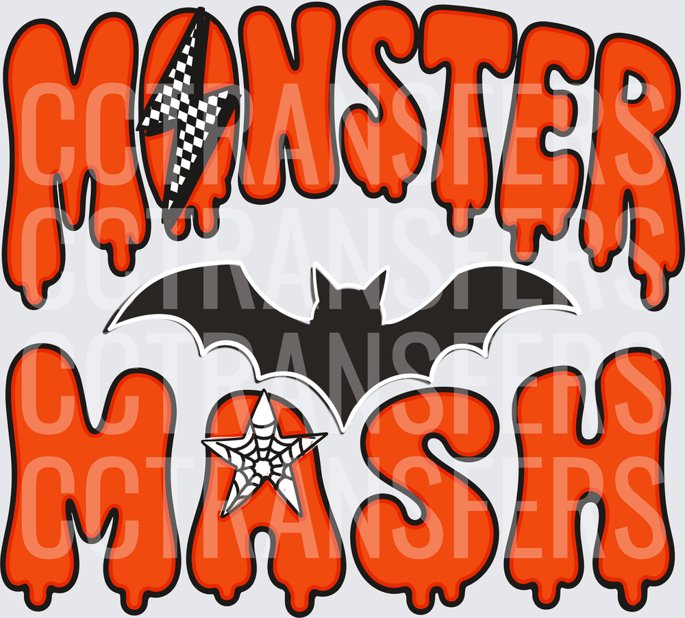 Monster Mash Halloween Dripping Letters with Bat (DTF)