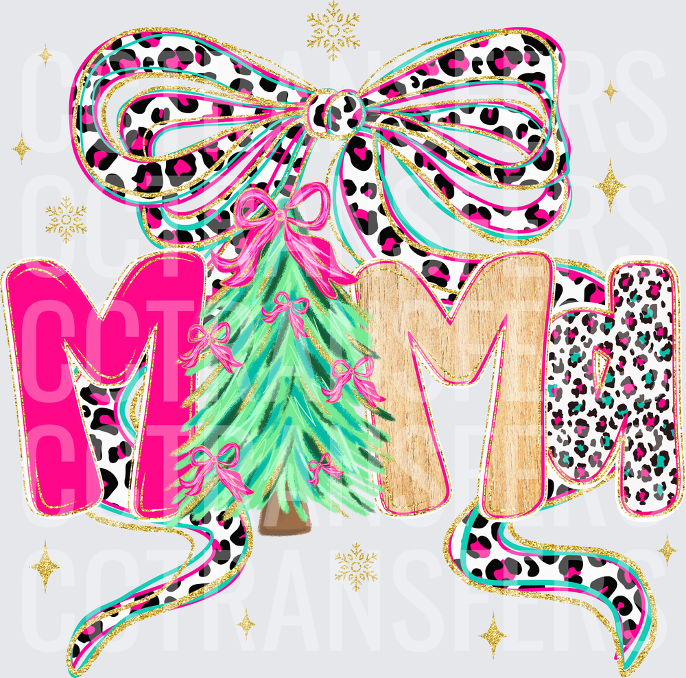 Mimi Christmas Leopard Bow Tree Holiday (DTF)