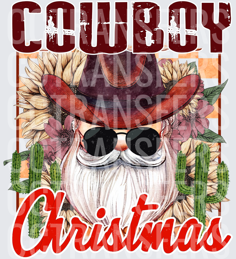 Cowboy Christmas Santa Sunflowers Cactus Western (DTF)