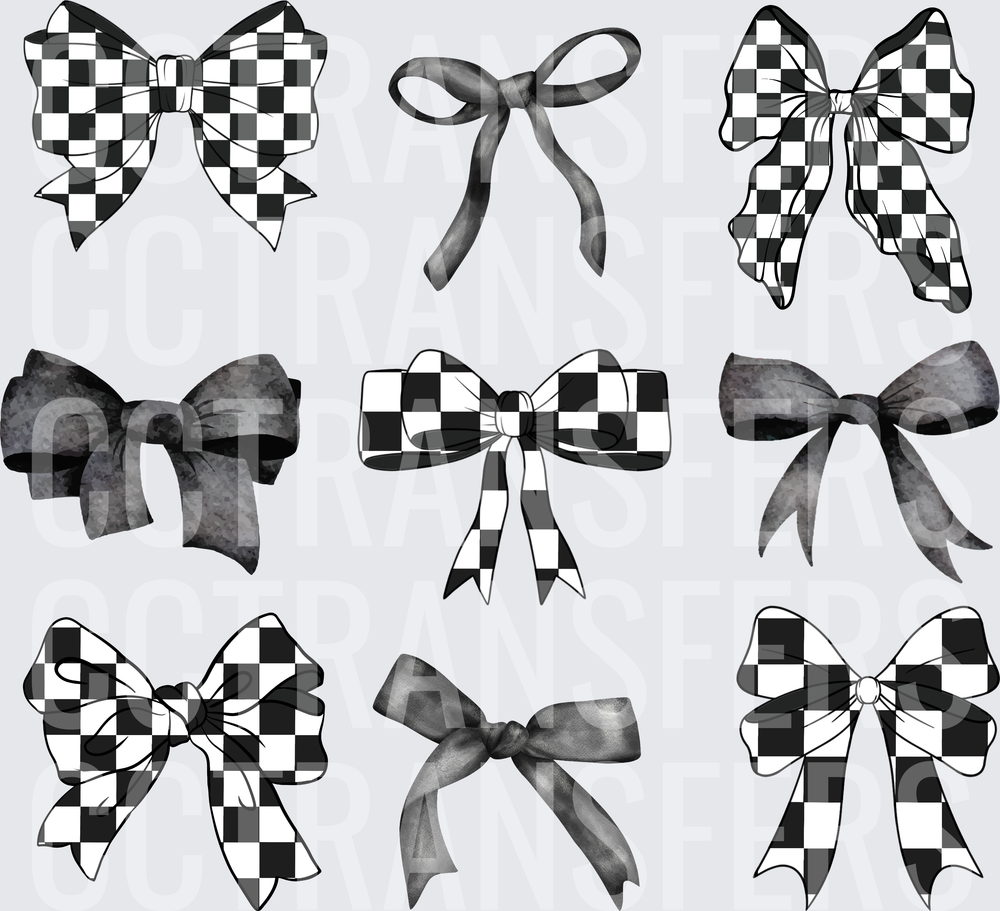 Black White Checkered & Solid Ribbon Bow Bundle (DTF)