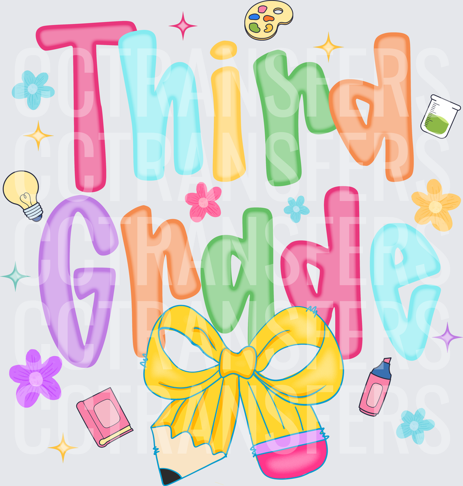 Third Grade Colorful School Supplies Bow Pencil (DTF)
