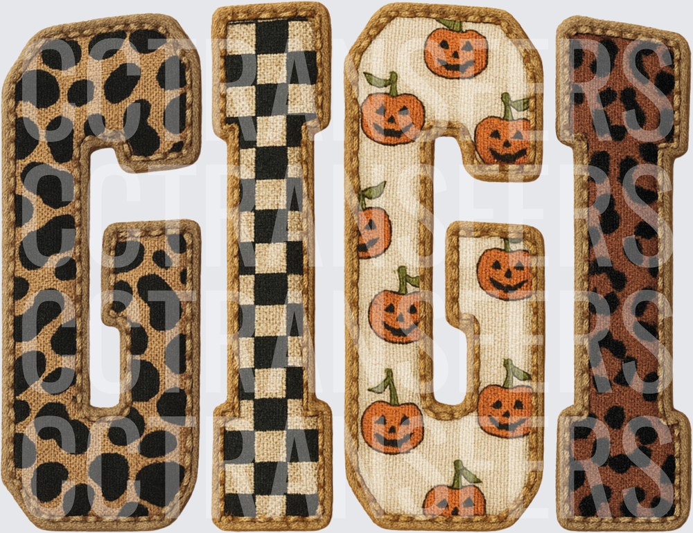 Halloween GIGI Leopard Checkered Jack-O-Lantern Letters (DTF)