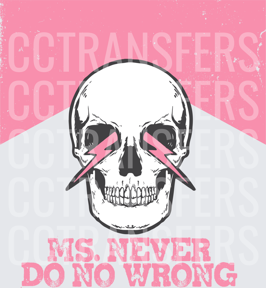 Ms. Never Do No Wrong Skull Pink Lightning Bolts (DTF)