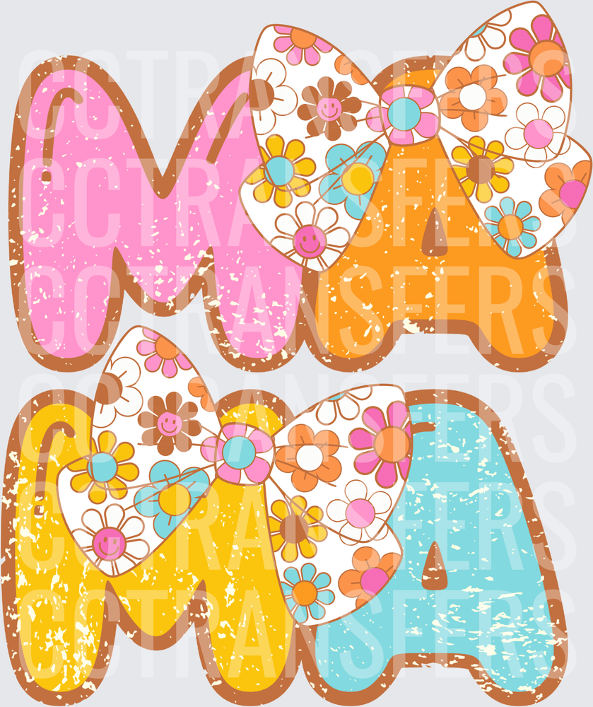 Retro Floral Bow Mama Bubble Letters Distressed (DTF)