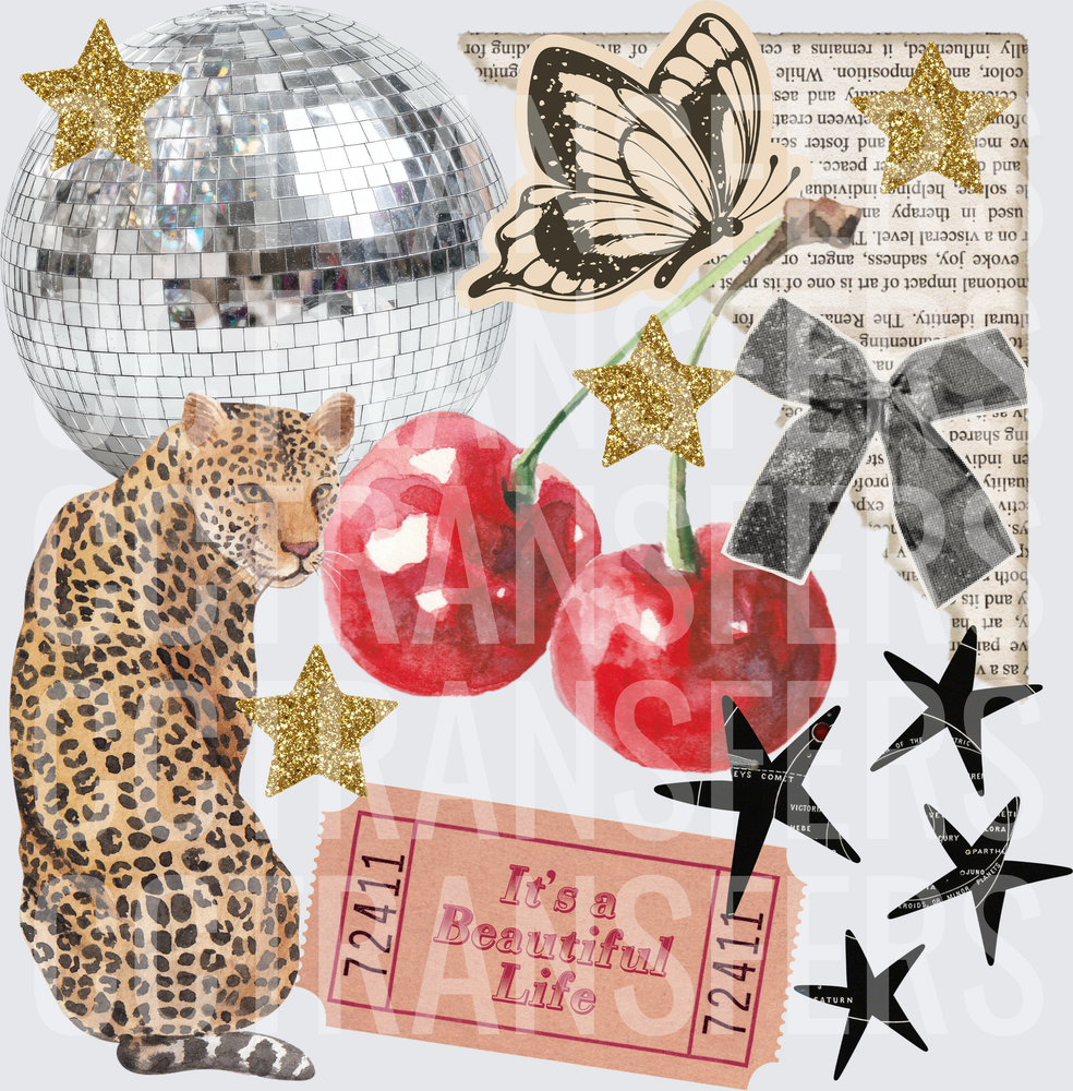 It's A Beautiful Life Disco Collage Leopard Cherries (DTF)
