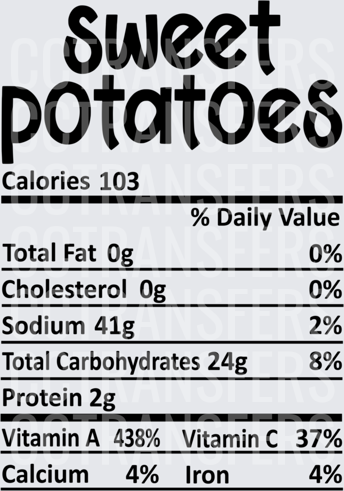 Sweet Potatoes Nutrition Facts Label (DTF)