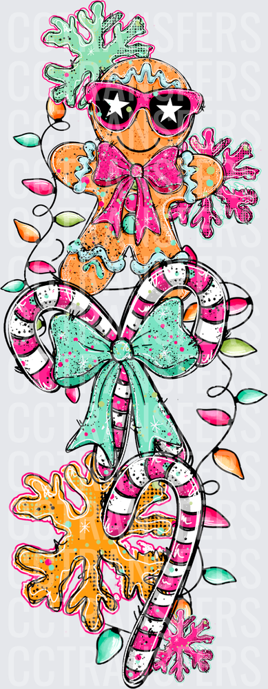 Groovy Gingerbread Man Star Shades Candy Cane Christmas (DTF)