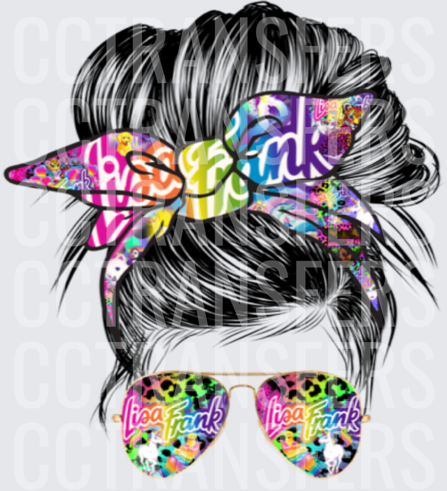 Messy Bun Woman Colorful Bandana Aviator Sunglasses (DTF)
