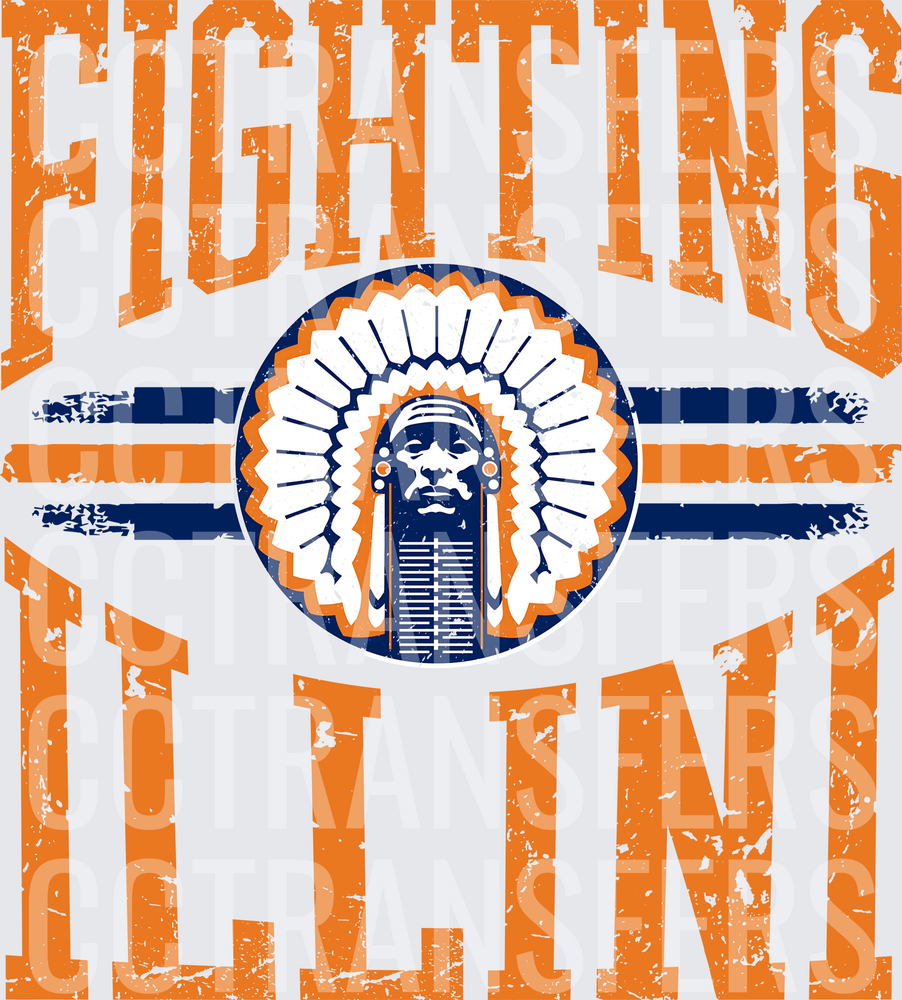 Fighting Illini Native Chief Headdress Distressed Vintage (DTF)