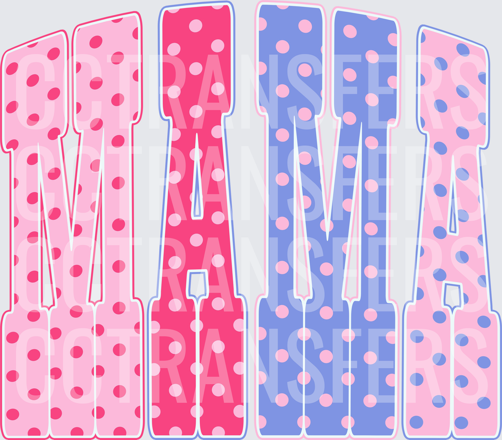 Polka Dot MAMA Bold Varsity Letter Design (DTF)