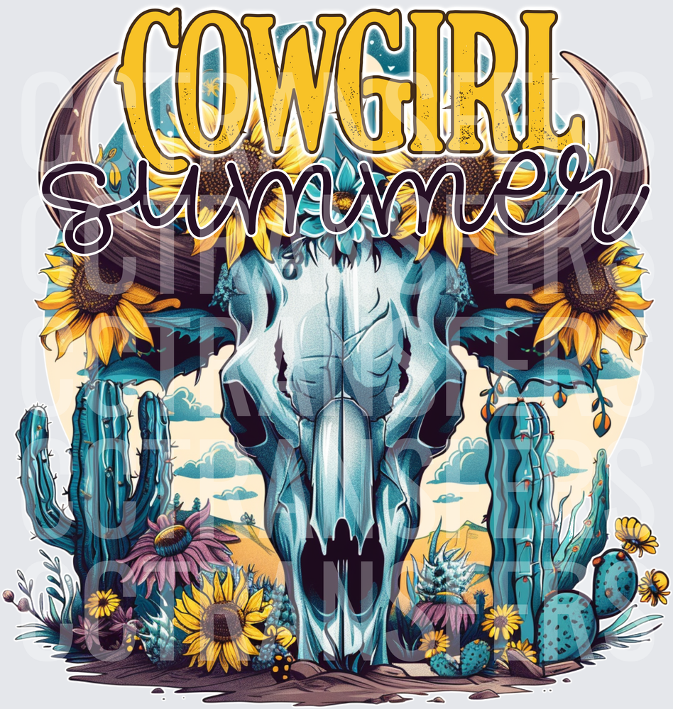 Cowgirl Summer Bull Skull Sunflowers Cactus Desert (DTF)