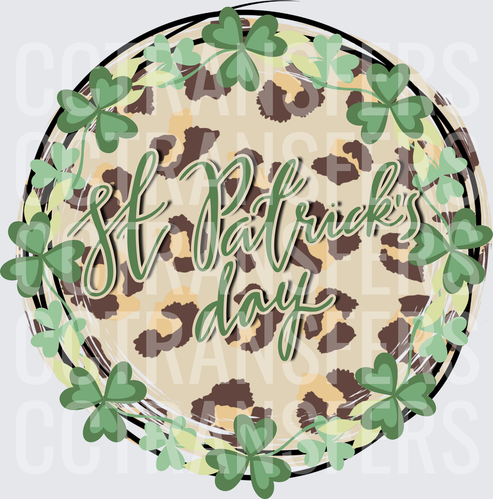 St Patrick's Day Leopard Print Shamrock Wreath Circle (DTF)