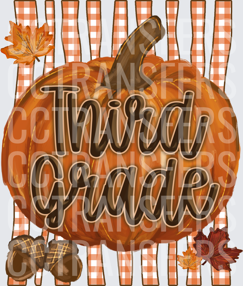 Third Grade Fall Pumpkin Plaid Autumn Leaves Acorns (DTF)