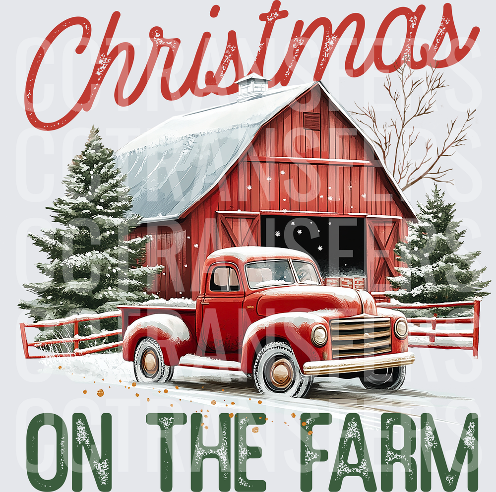 Christmas On The Farm Vintage Red Truck Snowy Barn (DTF)