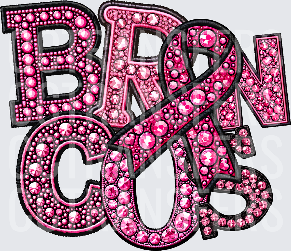 Pink Rhinestone Broncos Breast Cancer Awareness Ribbon (DTF)
