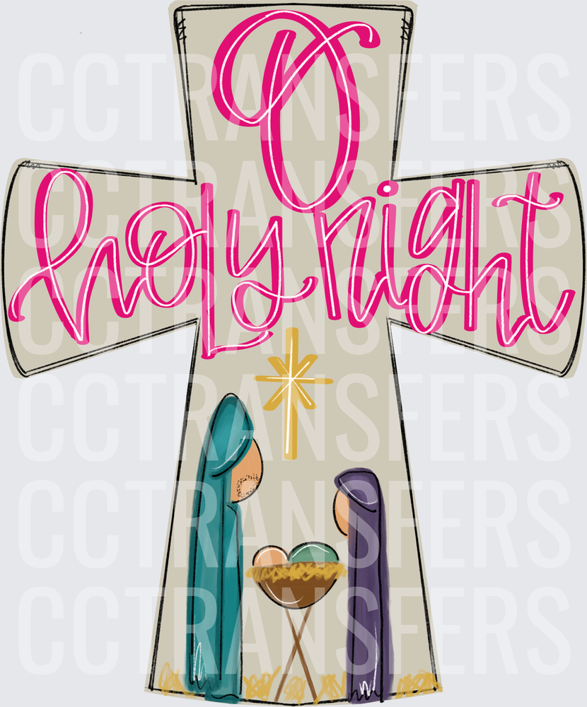 O Holy Night Cross Nativity Scene Christmas (DTF)