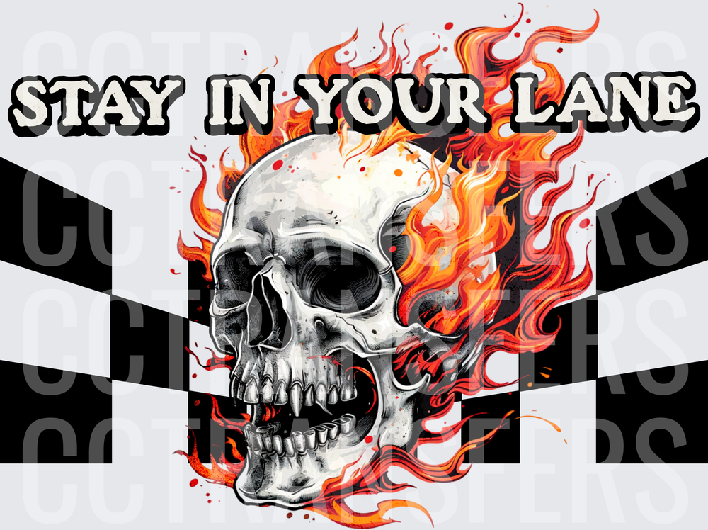 Stay In Your Lane Flaming Skull Checkered Flag (DTF)