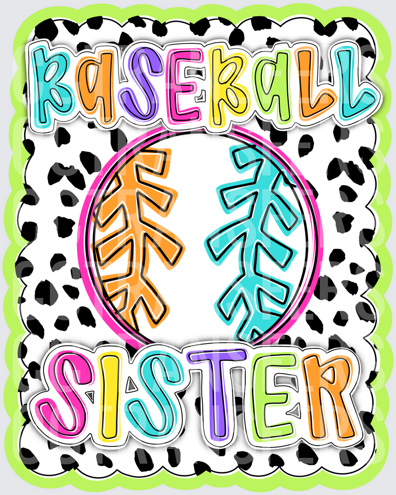 Baseball Sister Colorful Dalmatian Print Bold Lettering (DTF)