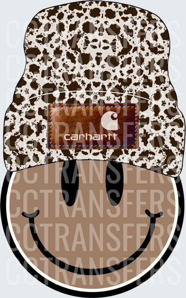 Smiley Face Cow Print Beanie Hat (DTF)