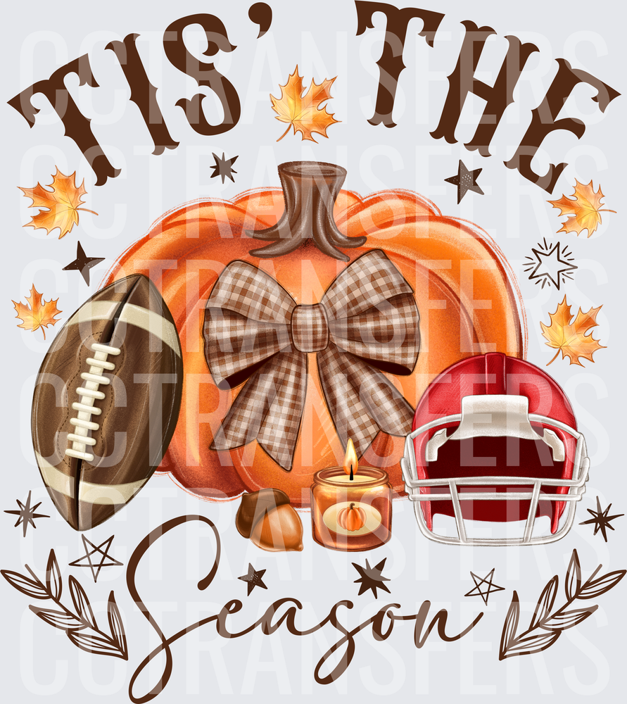 Tis The Season Fall Pumpkin Football Helmet Bow (DTF)