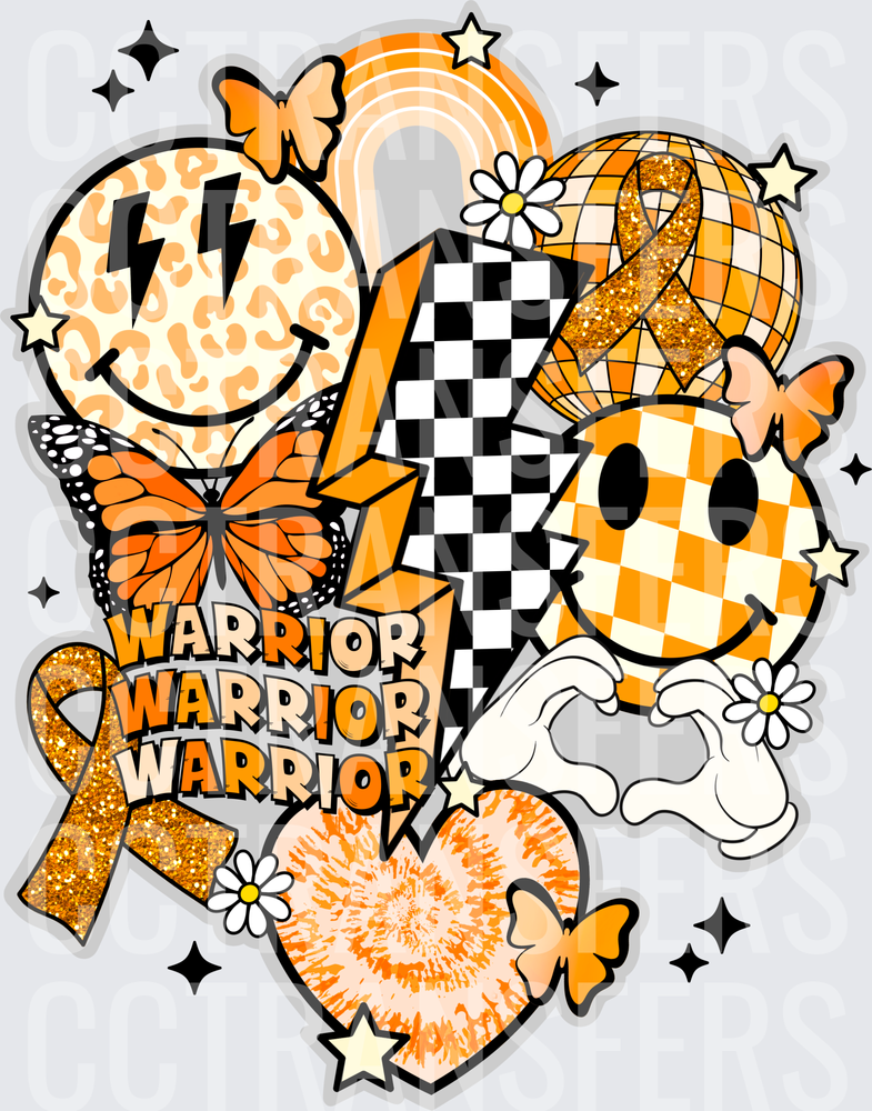 Orange Ribbon Warrior Awareness Retro Groovy Collage (DTF)