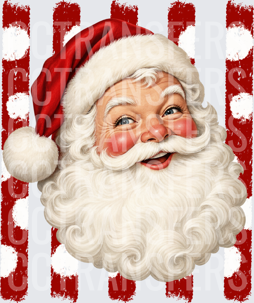 Jolly Santa Claus Face Red White Stripe Background (DTF)