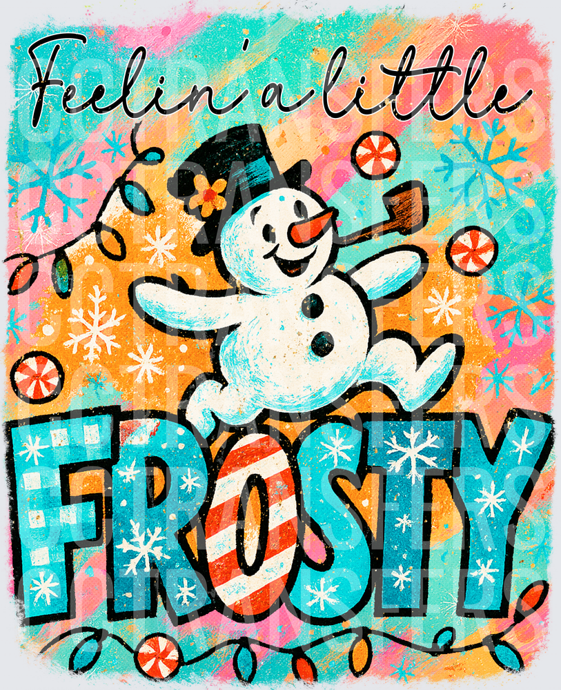 Feelin a Little Frosty Dancing Snowman Christmas (DTF)