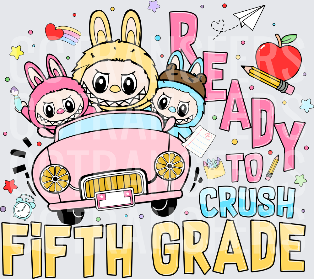 Ready To Crush Fifth Grade Bunny Kids Pink Car (DTF)