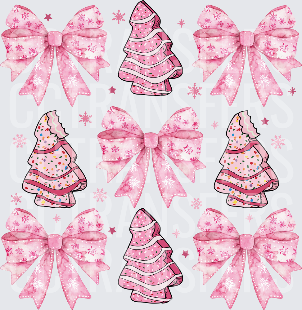 Pink Snowflake Bows and Tree Cakes Christmas Bundle (DTF)