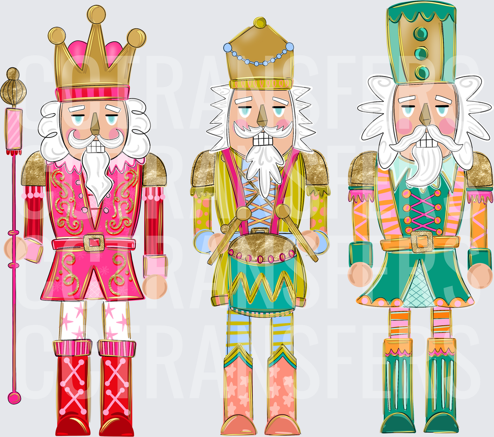 Colorful Christmas Nutcracker Trio Holiday Soldiers (DTF)