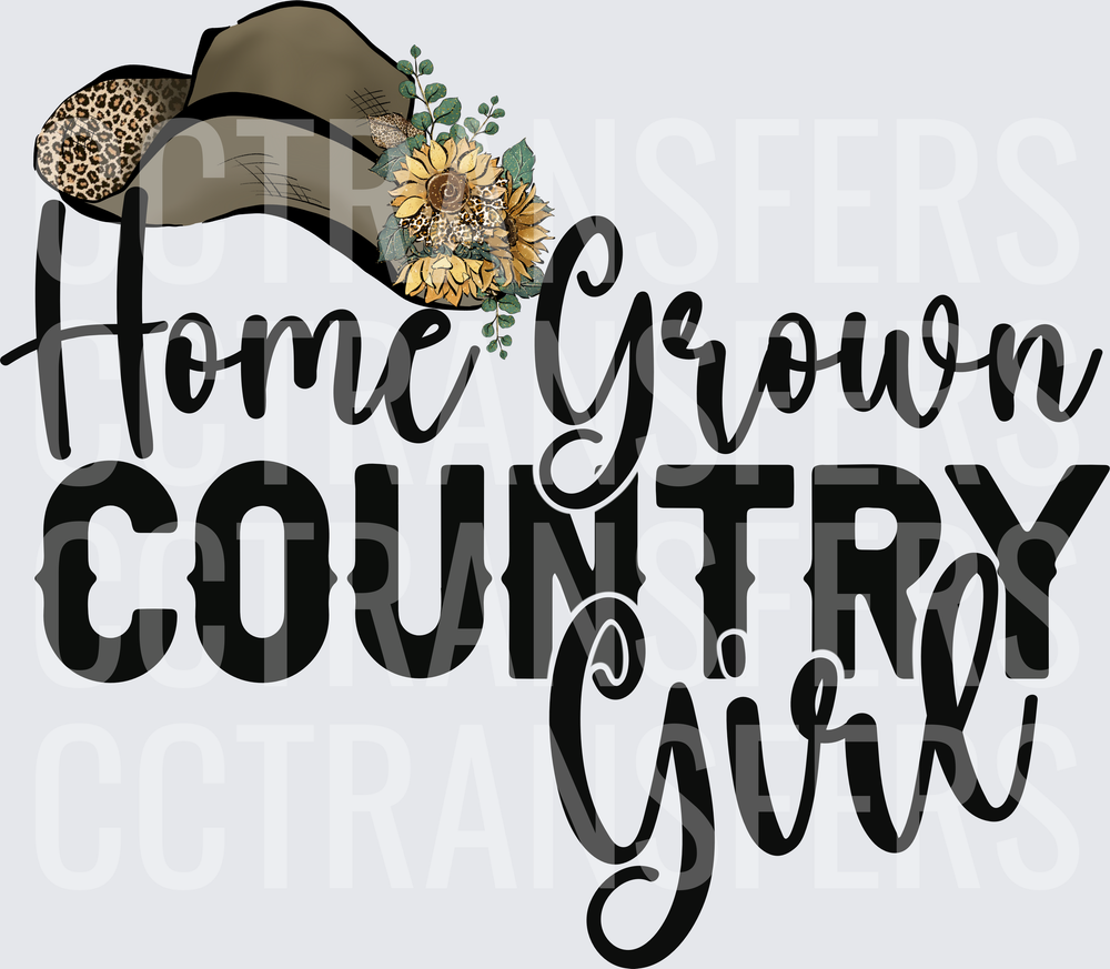Home Grown Country Girl Cowboy Hat Sunflowers Leopard (DTF)